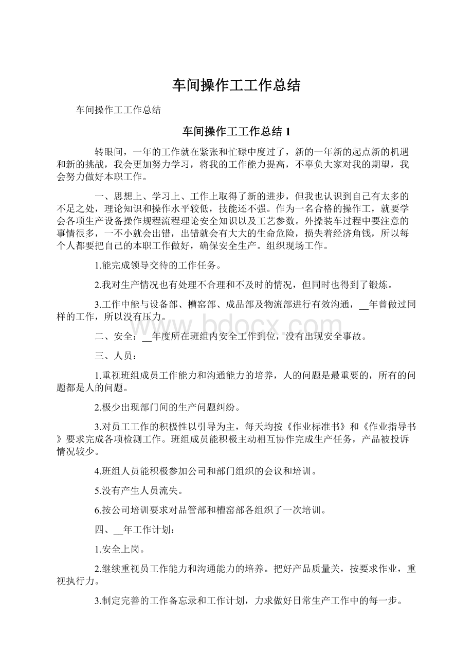 车间操作工工作总结.docx