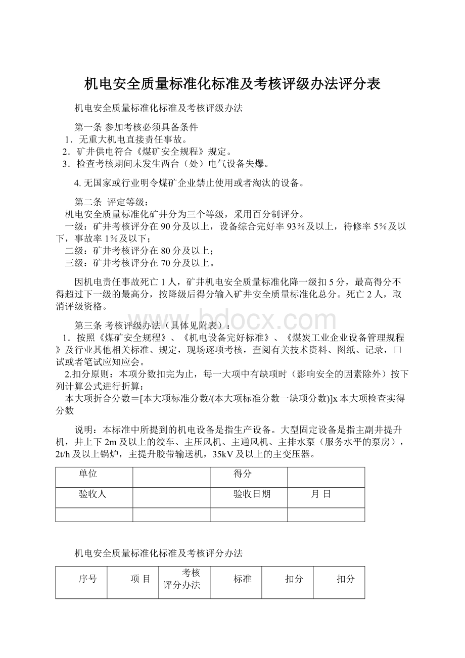 机电安全质量标准化标准及考核评级办法评分表.docx