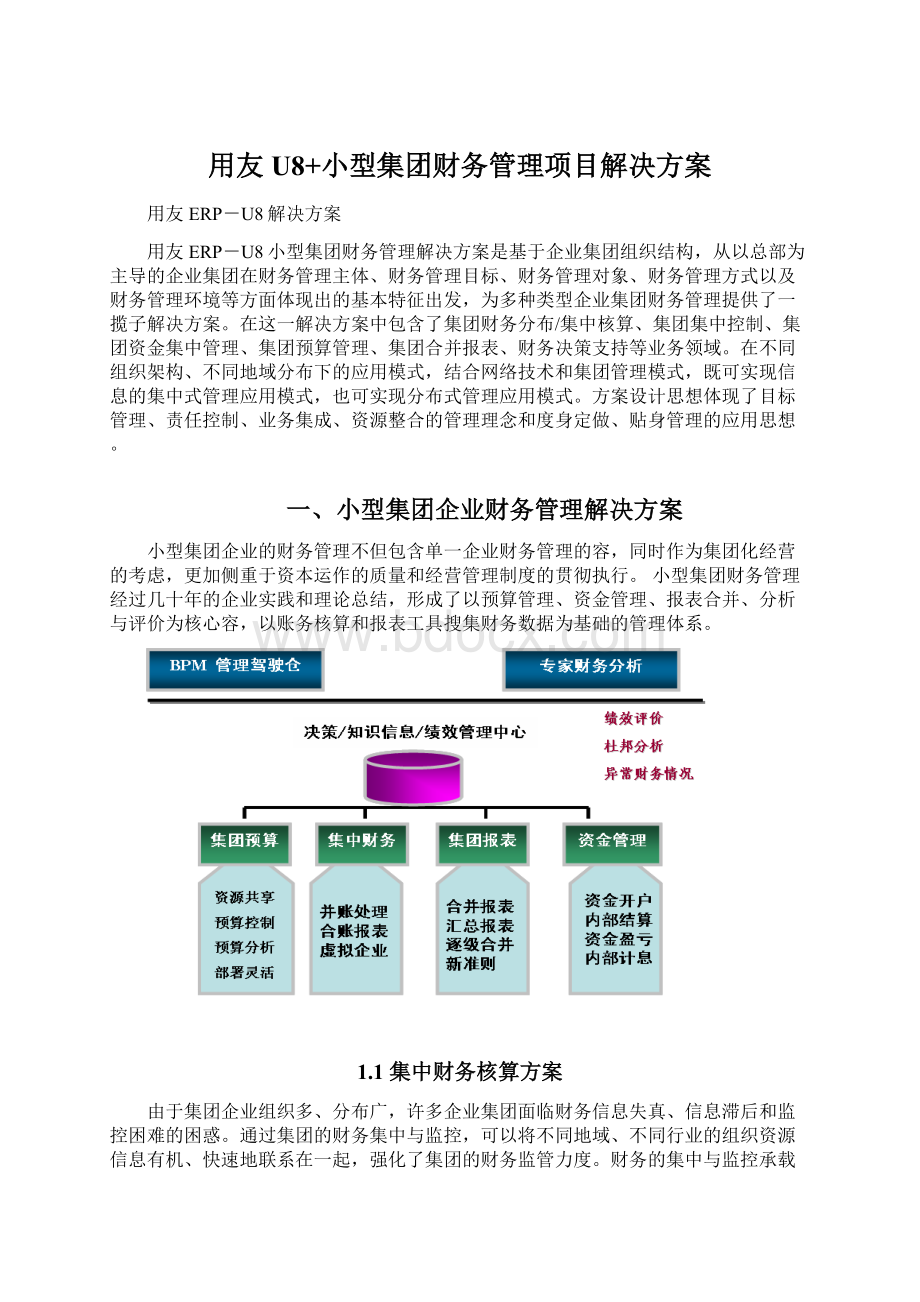 用友U8+小型集团财务管理项目解决方案.docx_第1页