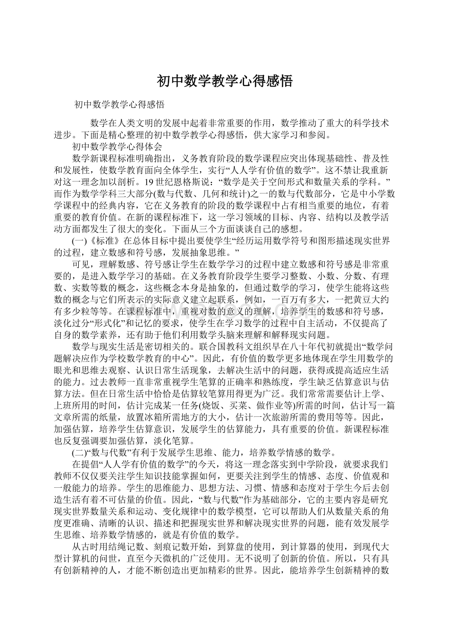 初中数学教学心得感悟.docx