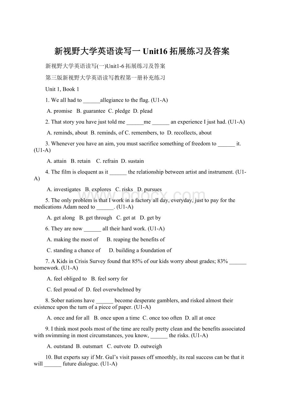 新视野大学英语读写一Unit16拓展练习及答案.docx_第1页