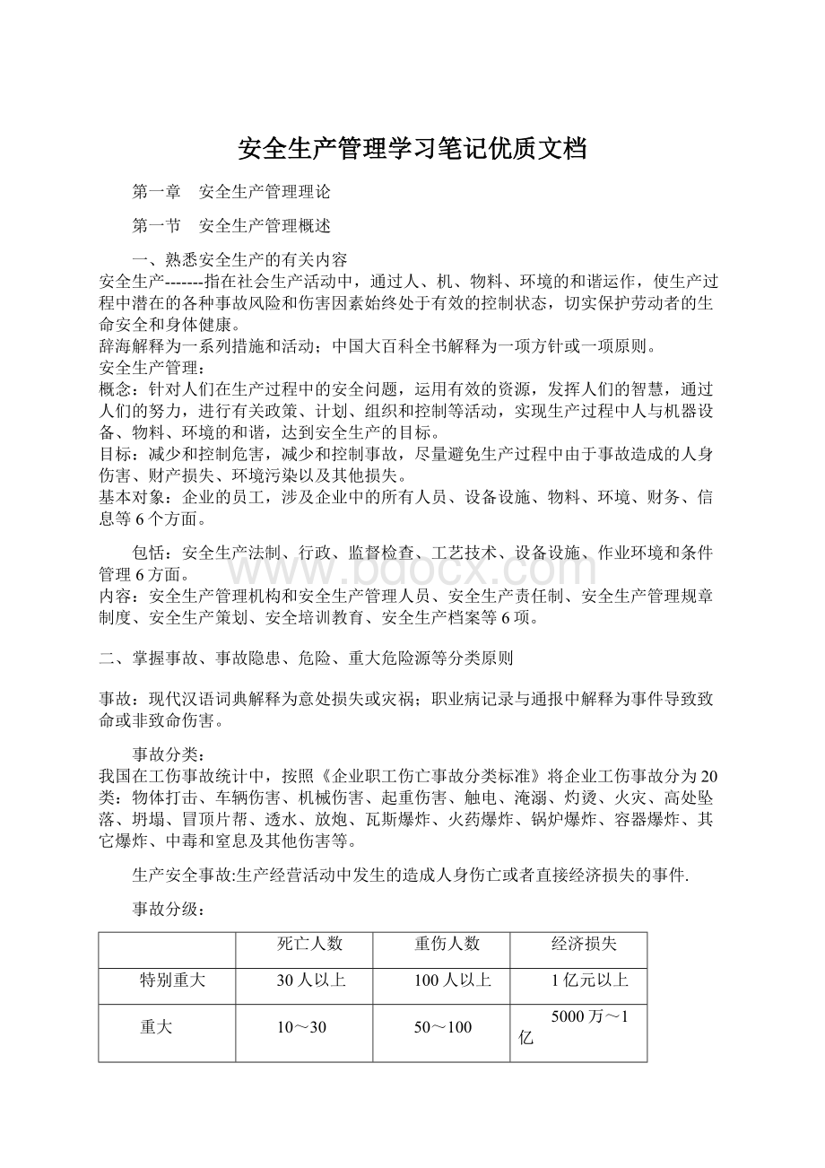 安全生产管理学习笔记优质文档Word文档格式.docx