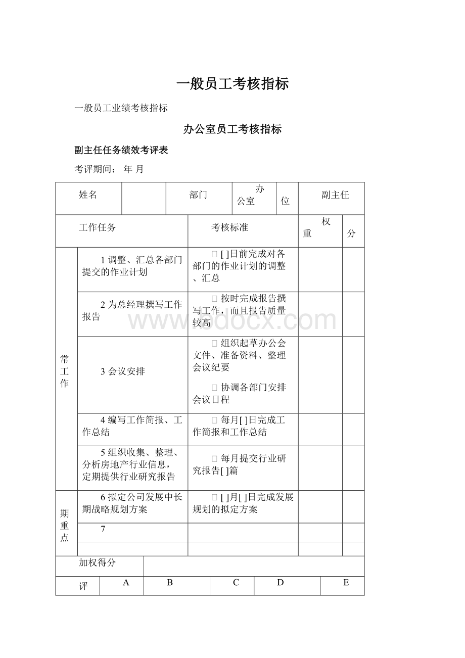 一般员工考核指标Word文件下载.docx_第1页