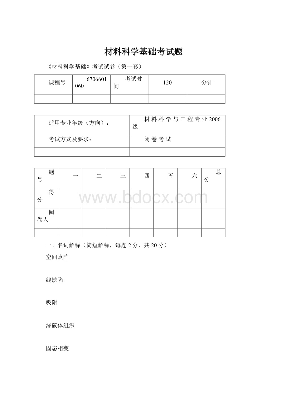 材料科学基础考试题Word格式.docx_第1页