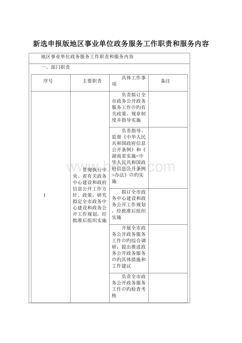 新选申报版地区事业单位政务服务工作职责和服务内容.docx_第1页