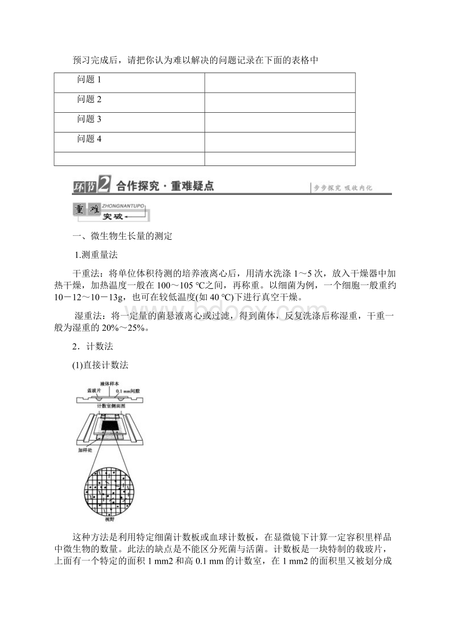 高中生物第1章微生物培养技术第3节测定微生物的数量教案中图版.docx_第2页