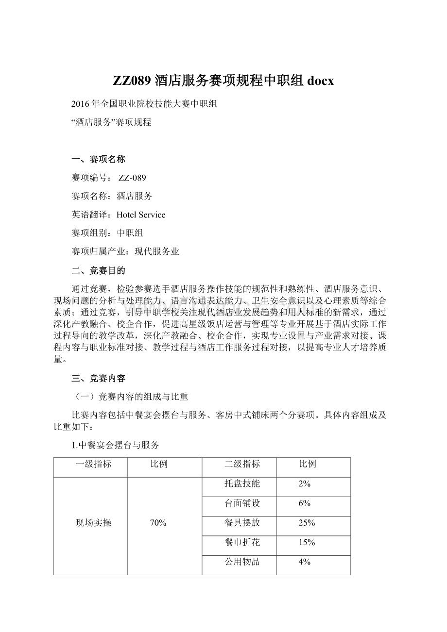 ZZ089 酒店服务赛项规程中职组docxWord格式.docx