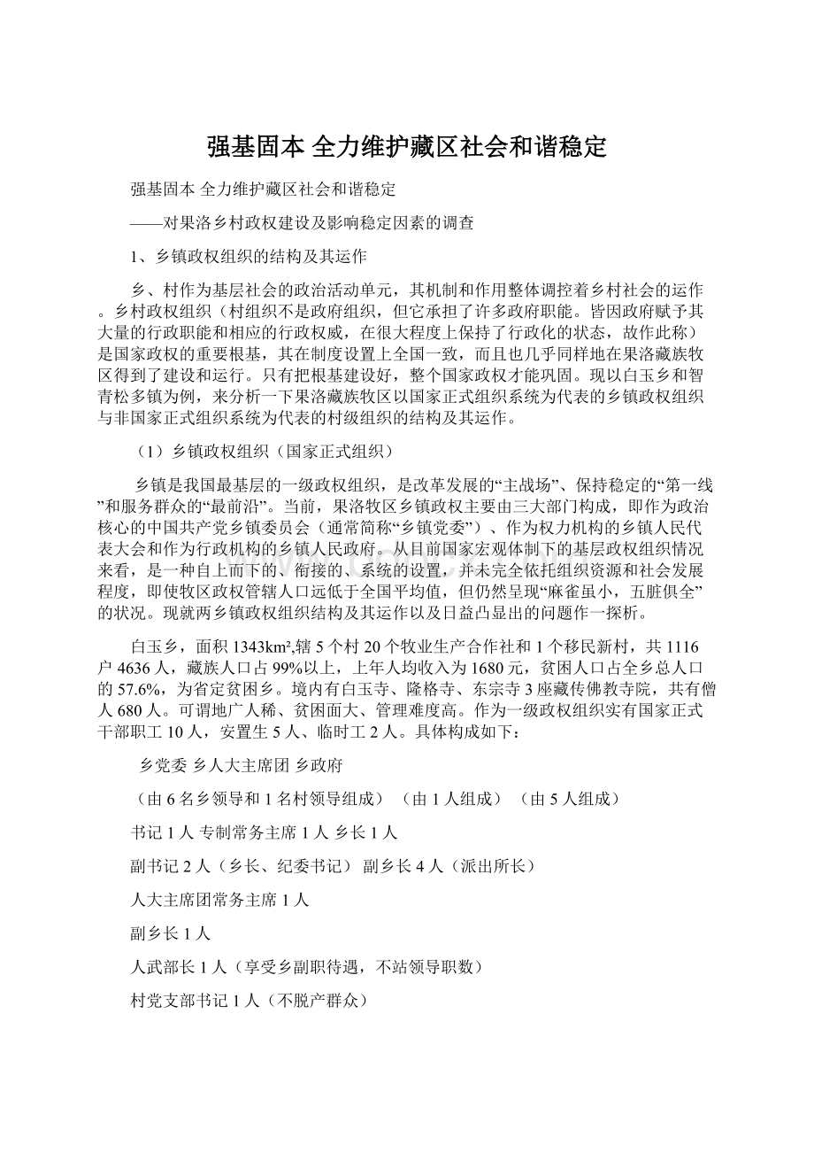 强基固本全力维护藏区社会和谐稳定Word格式文档下载.docx