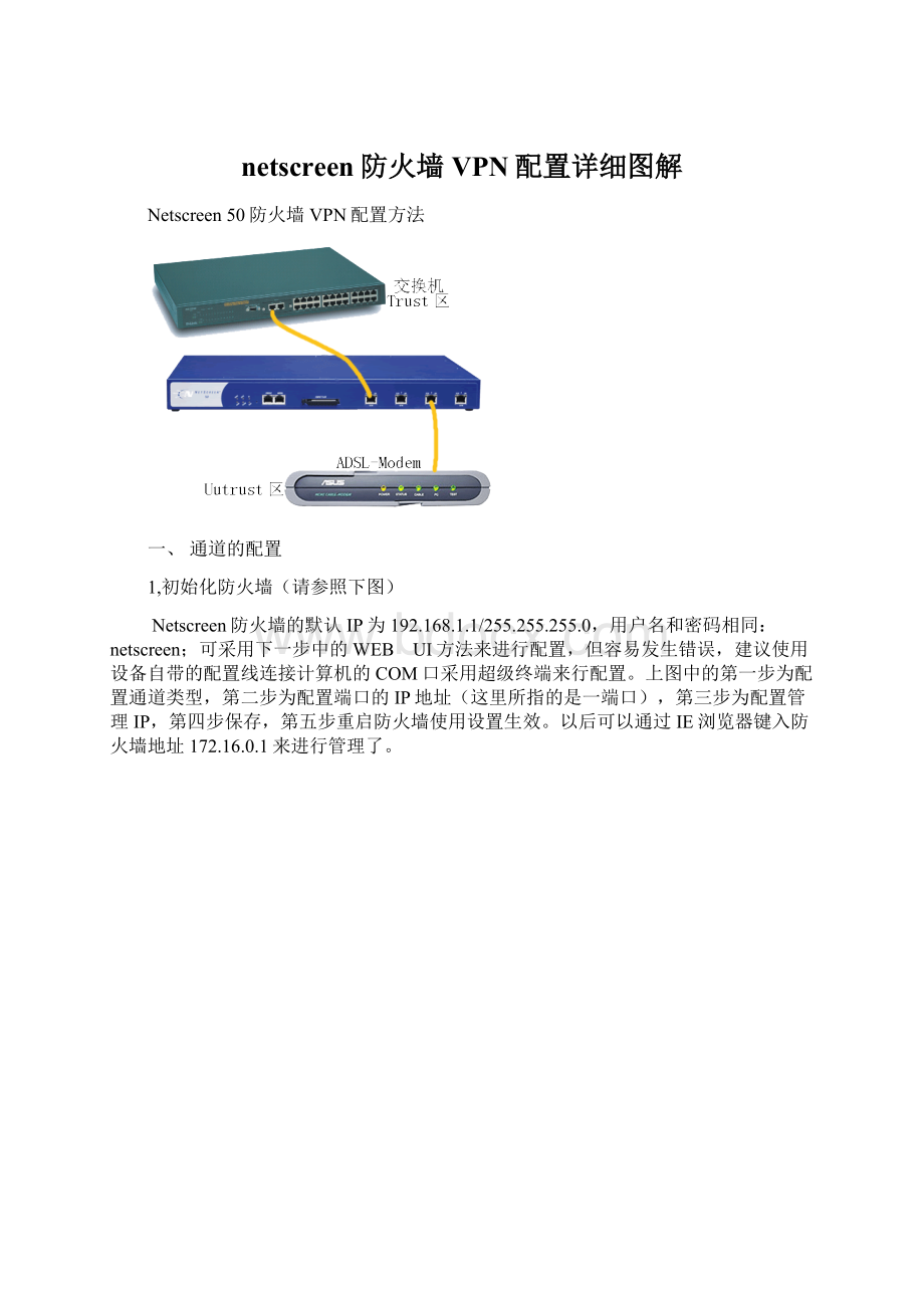 netscreen防火墙VPN配置详细图解Word文件下载.docx_第1页