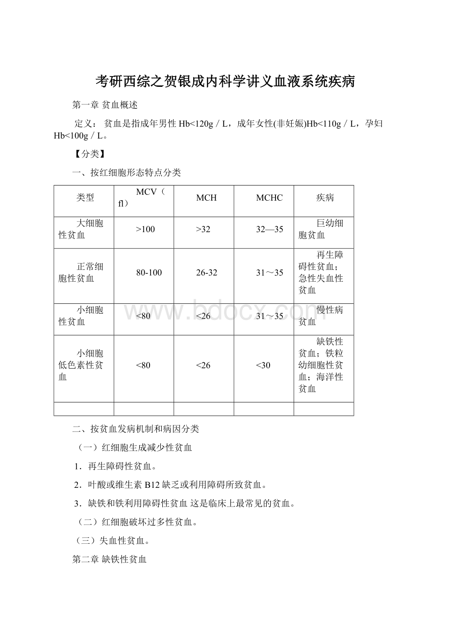 考研西综之贺银成内科学讲义血液系统疾病Word格式文档下载.docx_第1页