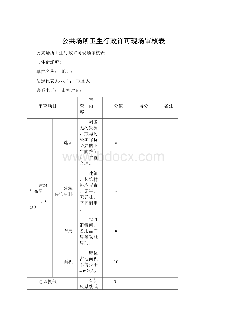 公共场所卫生行政许可现场审核表.docx_第1页