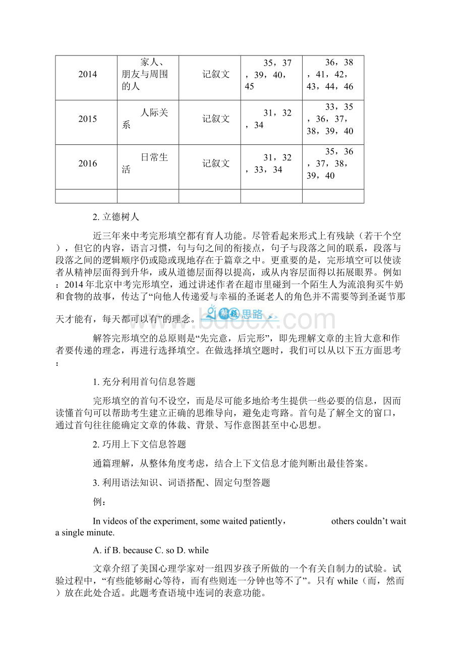 中考英语专题复习专项突破篇第一部分完形填空含三年命题规律总结精炼Word格式.docx_第2页