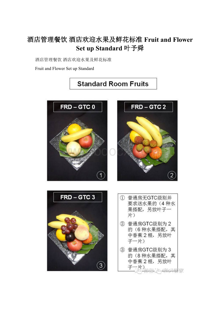 酒店管理餐饮酒店欢迎水果及鲜花标准Fruit and Flower Set up Standard 叶予舜.docx