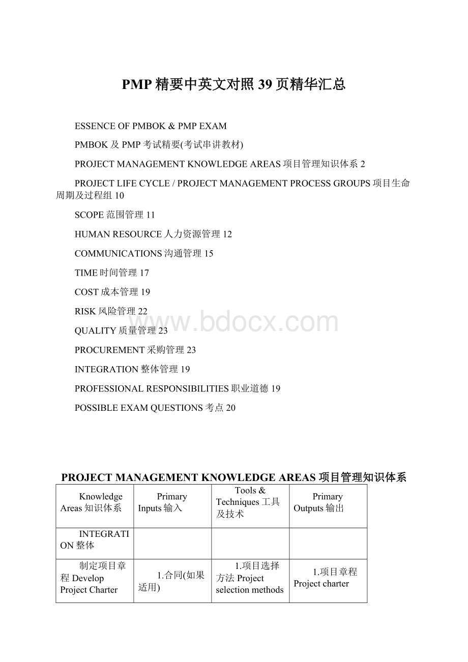 PMP精要中英文对照 39页精华汇总.docx_第1页