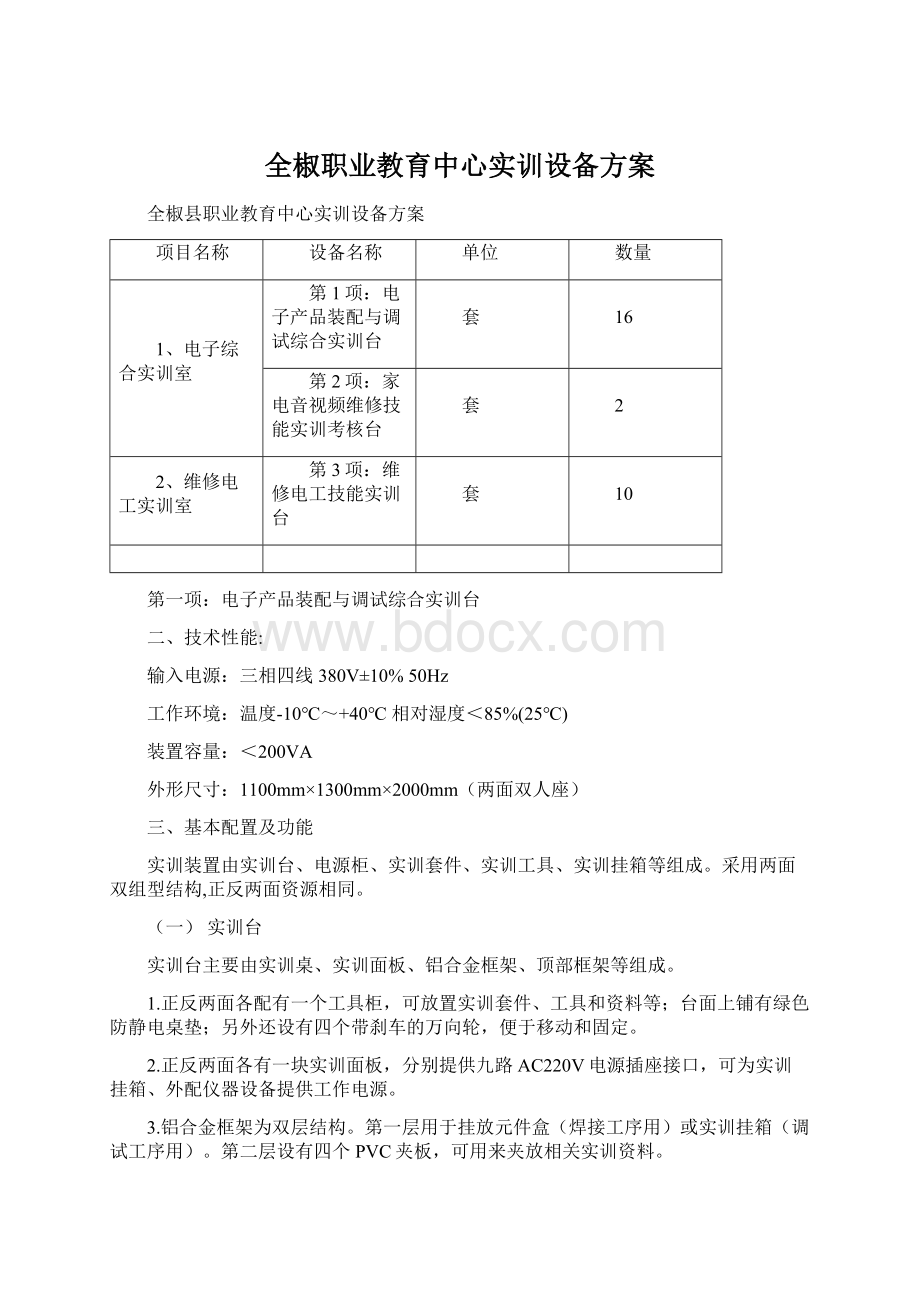 全椒职业教育中心实训设备方案.docx