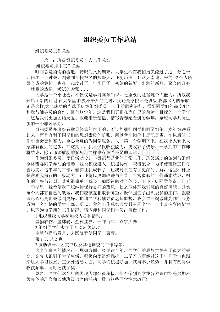 组织委员工作总结Word格式.docx