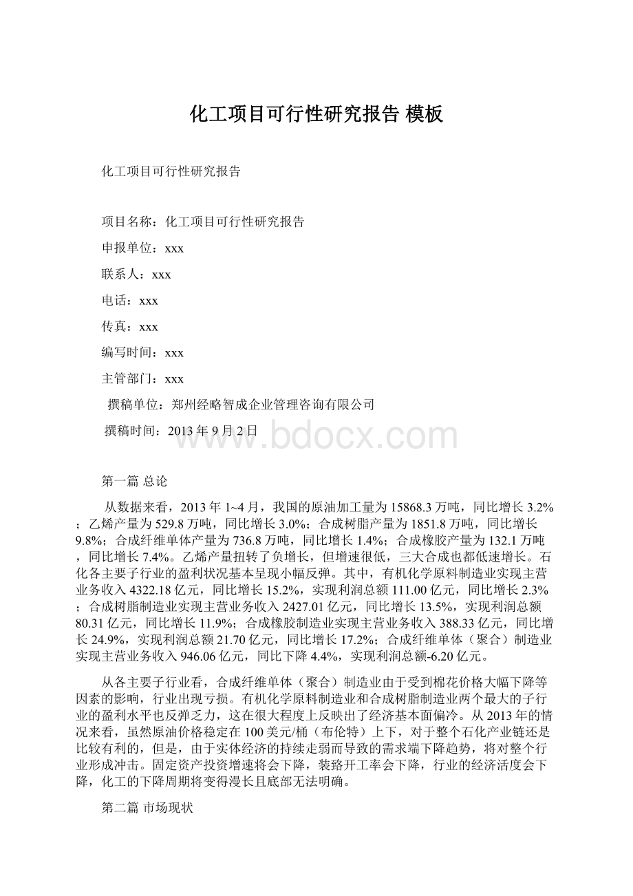 化工项目可行性研究报告 模板Word文档格式.docx