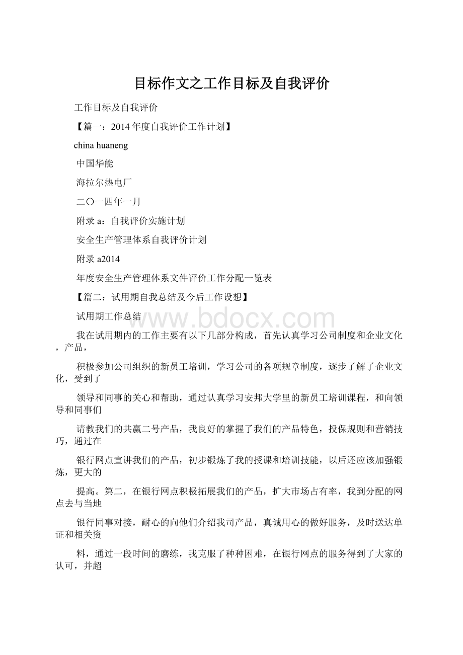 目标作文之工作目标及自我评价.docx