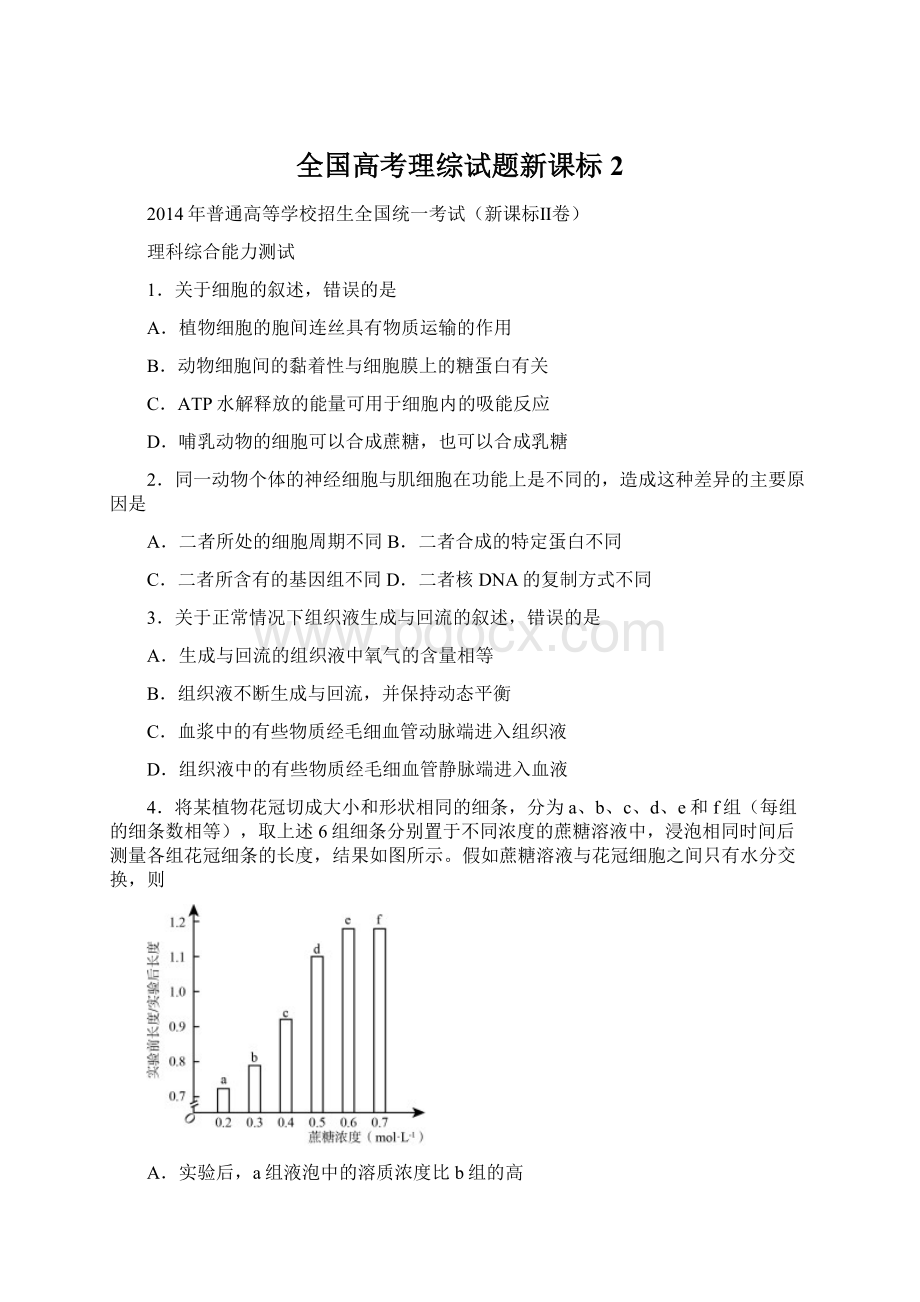 全国高考理综试题新课标2文档格式.docx_第1页