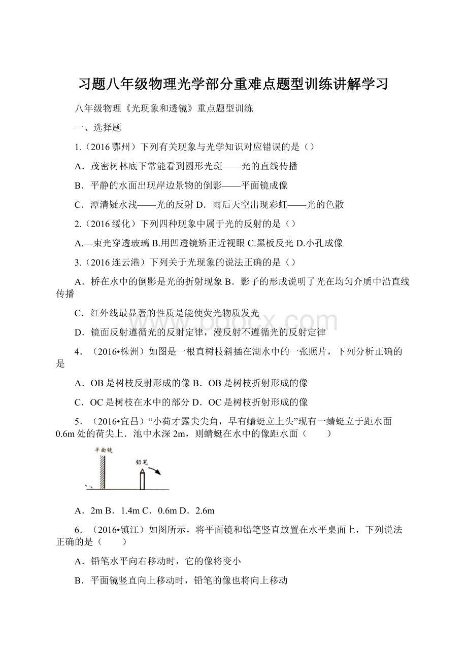 习题八年级物理光学部分重难点题型训练讲解学习.docx