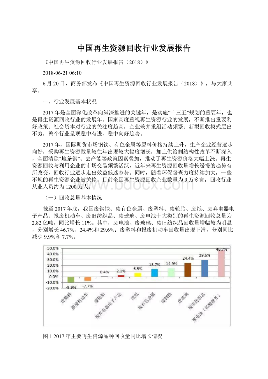 中国再生资源回收行业发展报告Word格式文档下载.docx