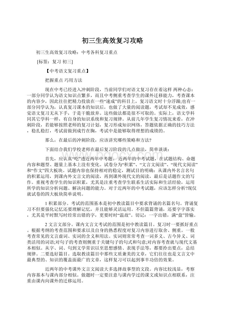 初三生高效复习攻略.docx_第1页