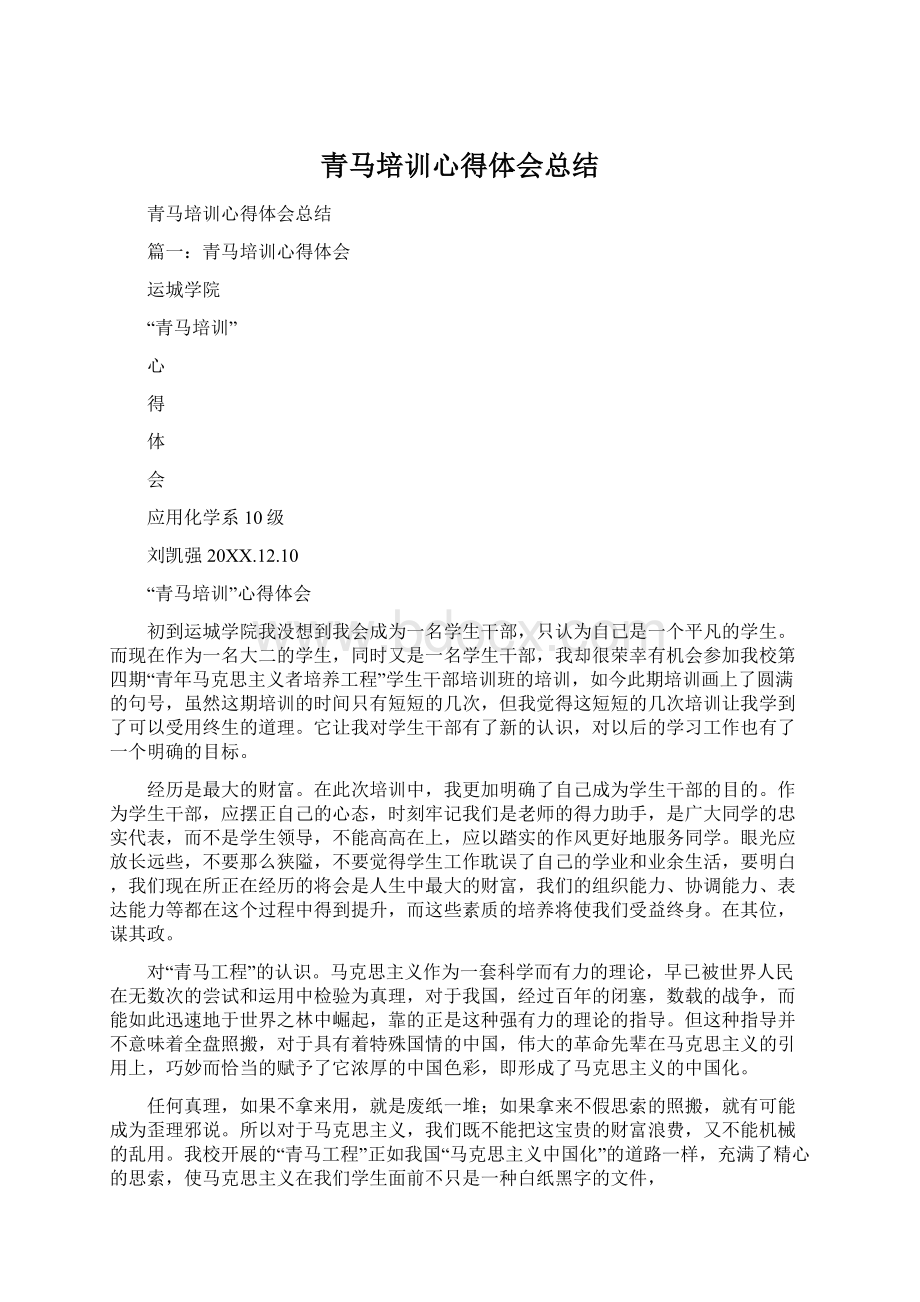 青马培训心得体会总结Word格式.docx