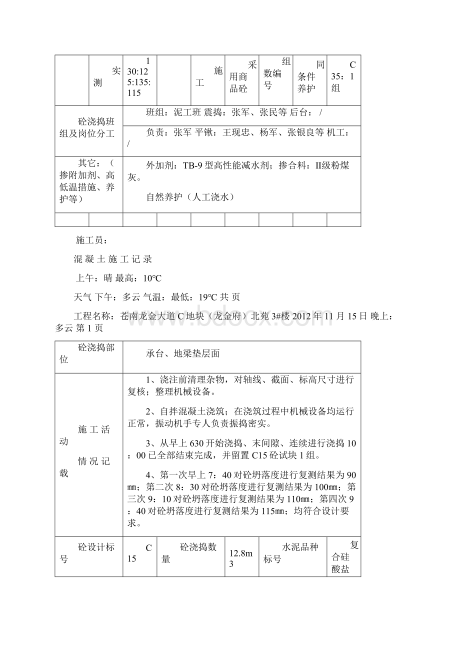 混凝土施工记录文档格式.docx_第2页