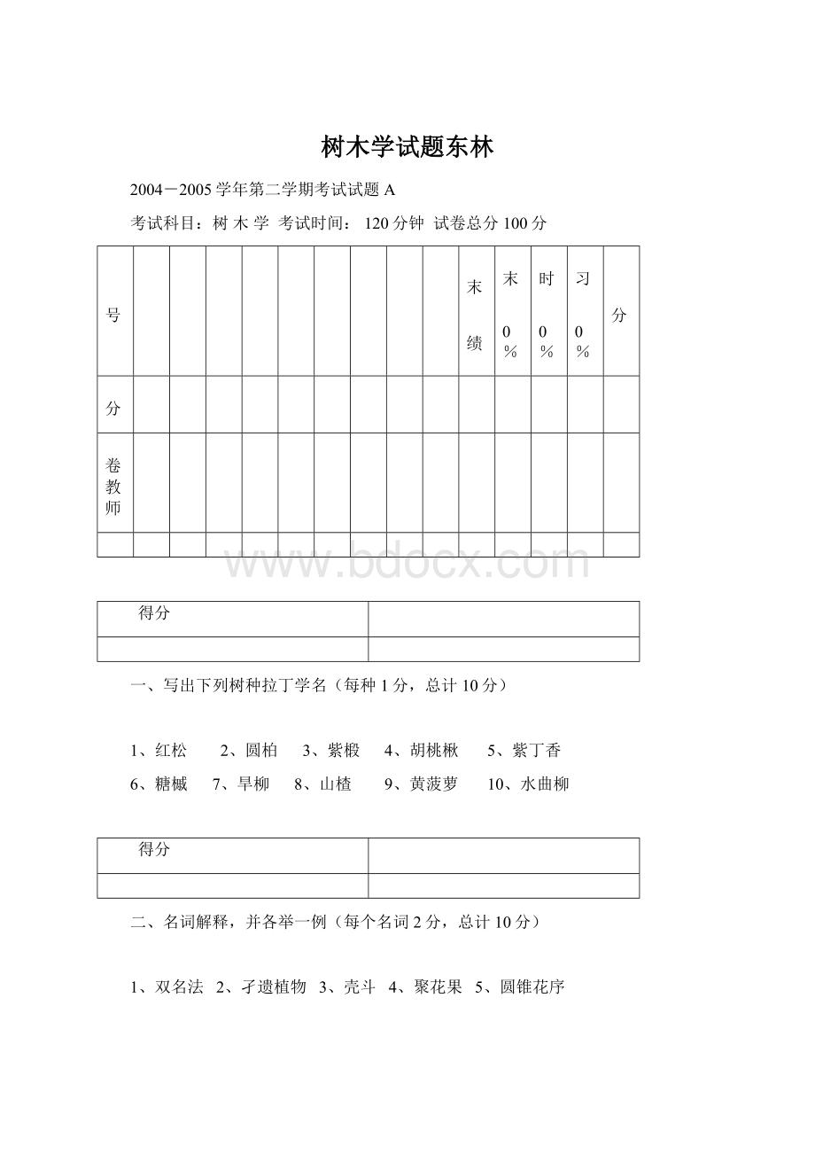 树木学试题东林.docx