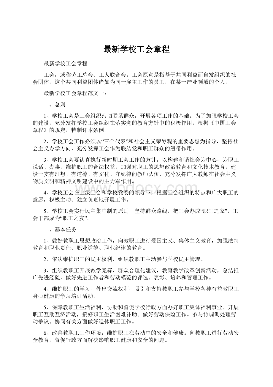 最新学校工会章程文档格式.docx