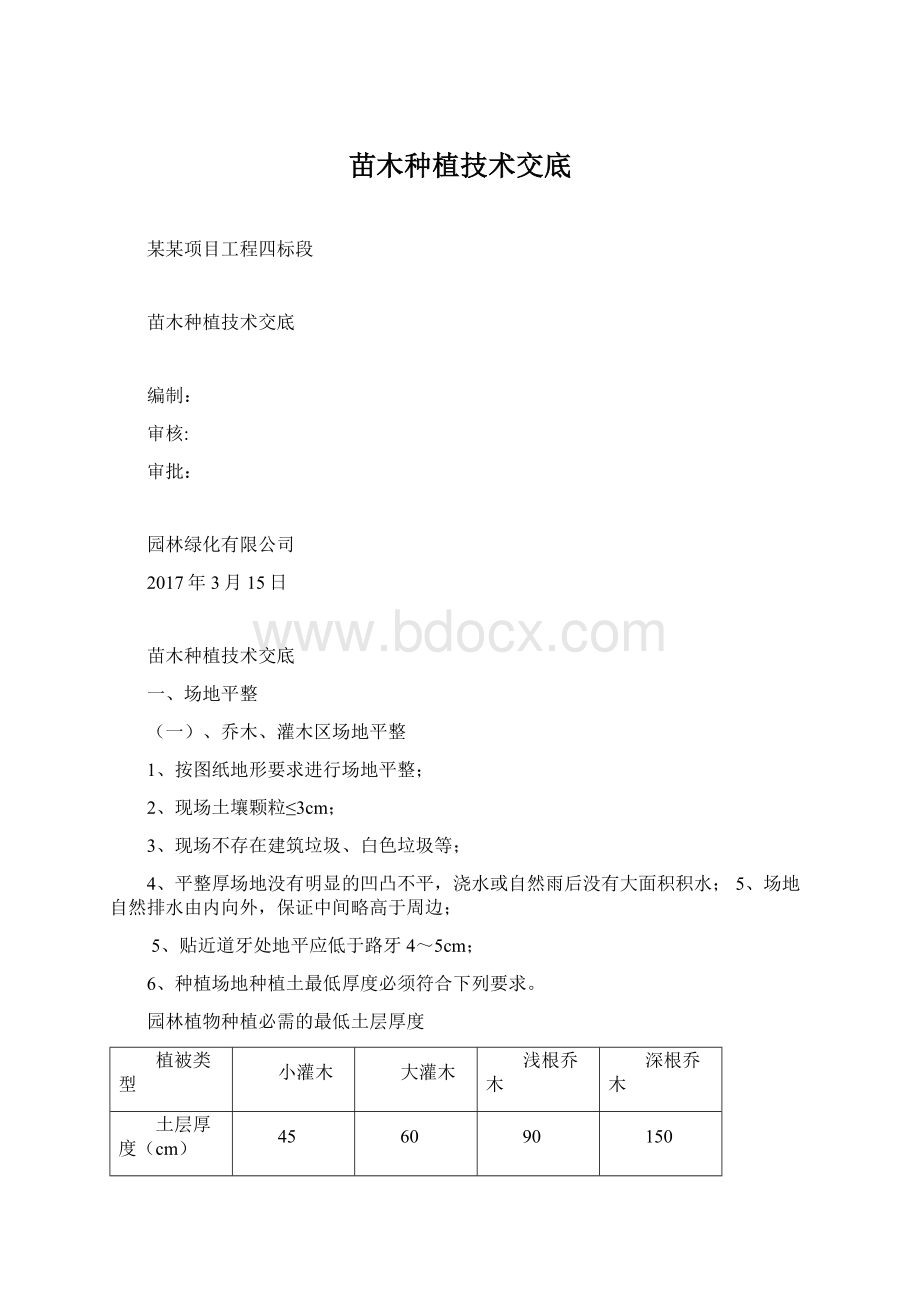 苗木种植技术交底Word格式.docx