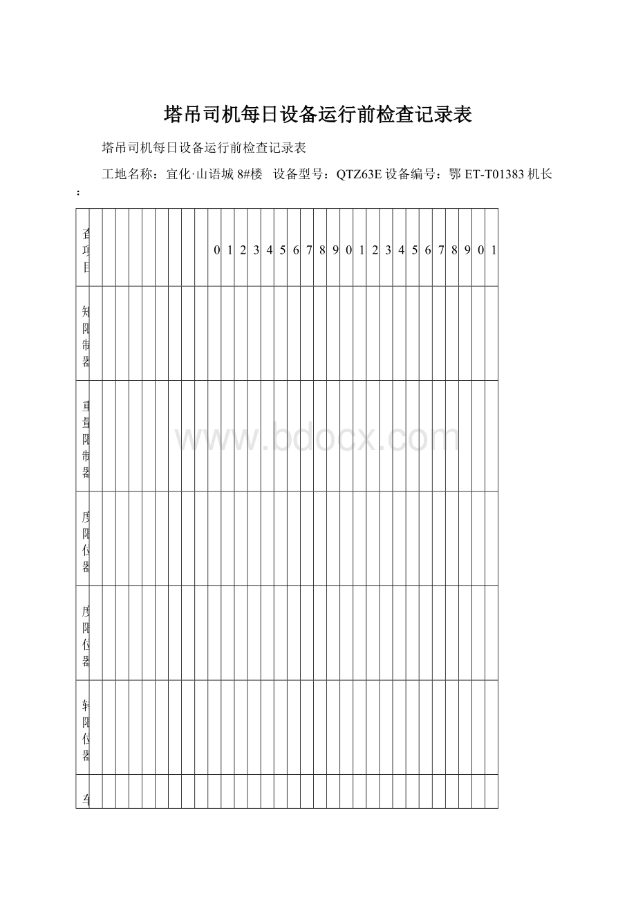 塔吊司机每日设备运行前检查记录表Word格式.docx