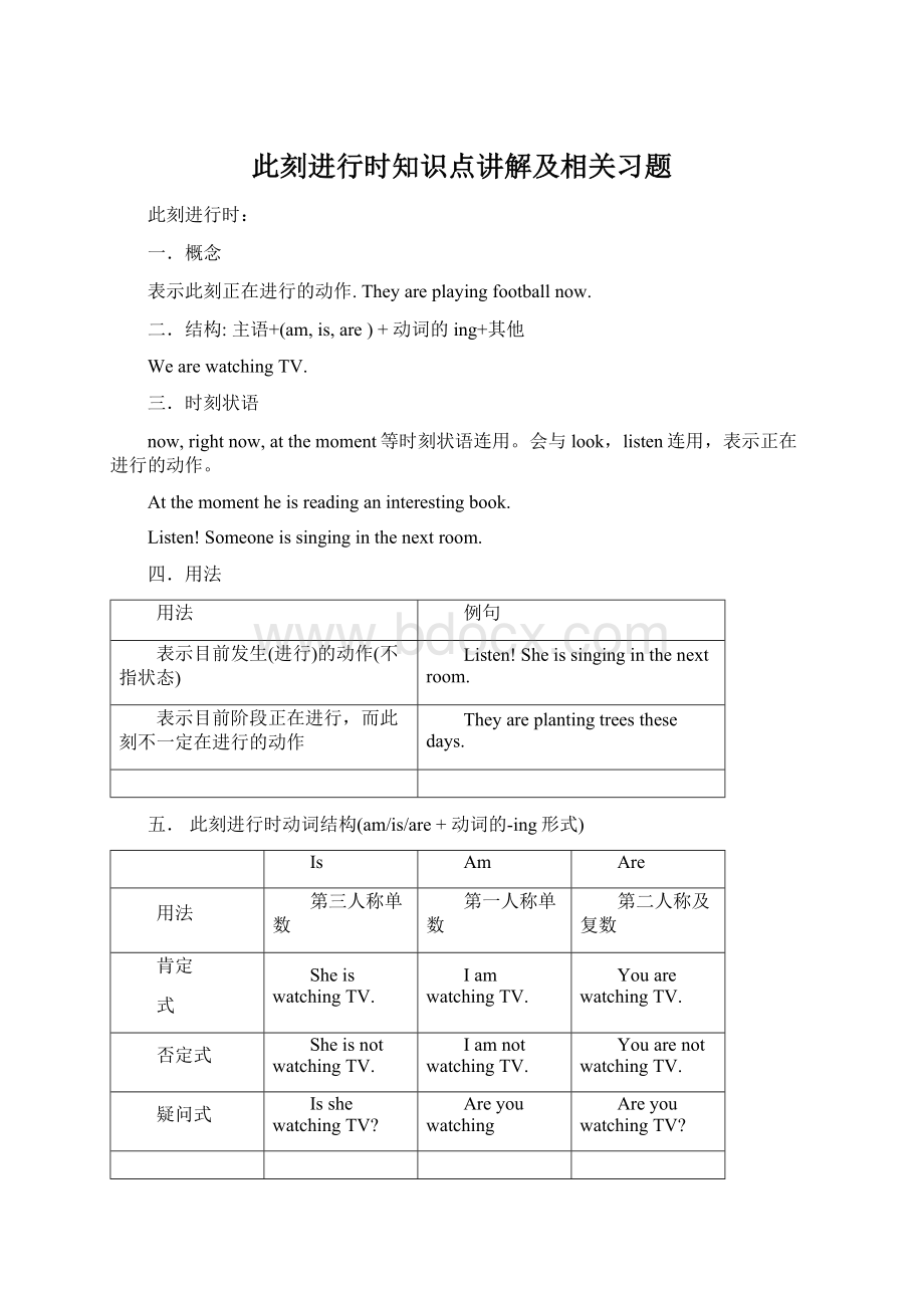 此刻进行时知识点讲解及相关习题.docx_第1页