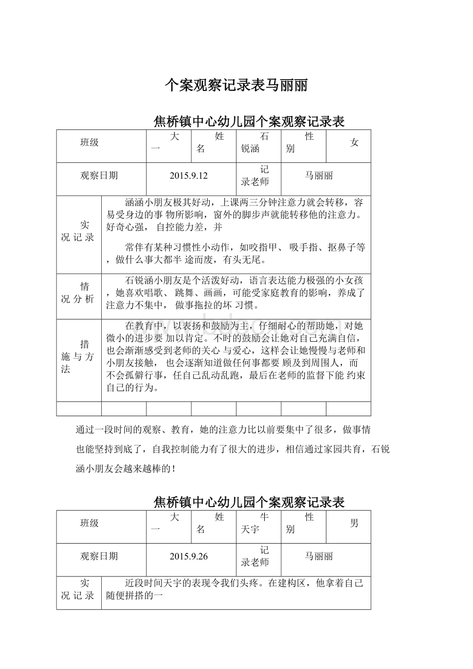 个案观察记录表马丽丽文档格式.docx