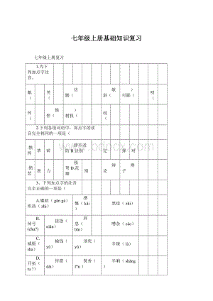 七年级上册基础知识复习.docx