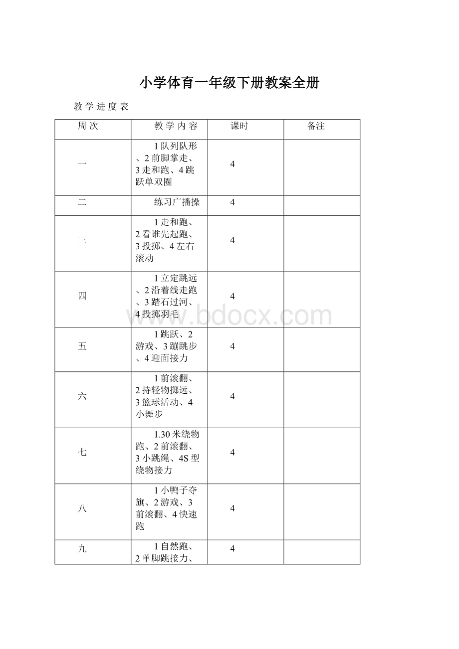 小学体育一年级下册教案全册.docx_第1页