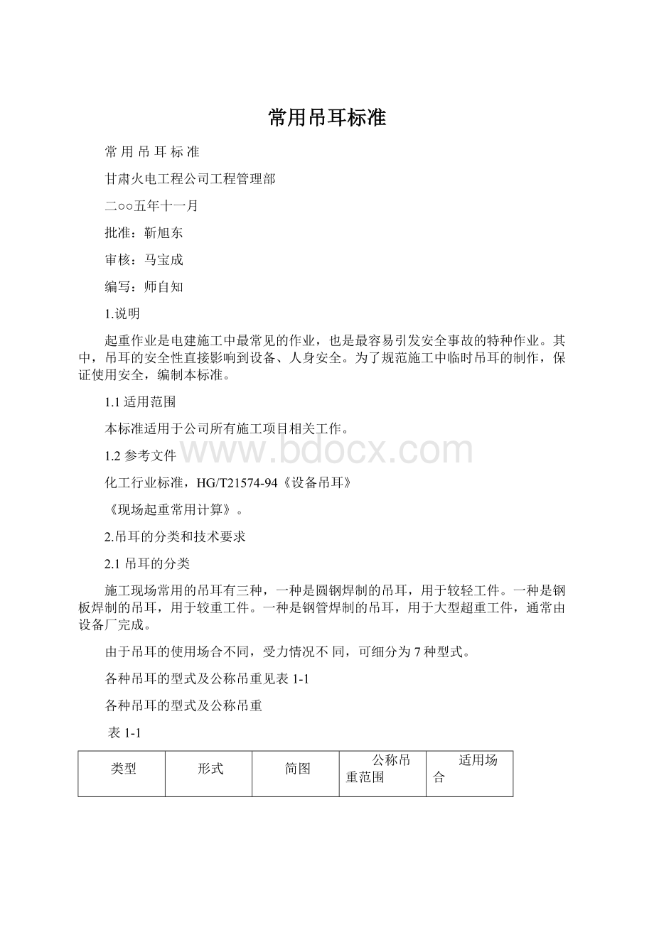 常用吊耳标准Word下载.docx