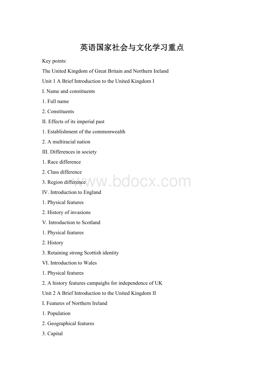 英语国家社会与文化学习重点.docx_第1页