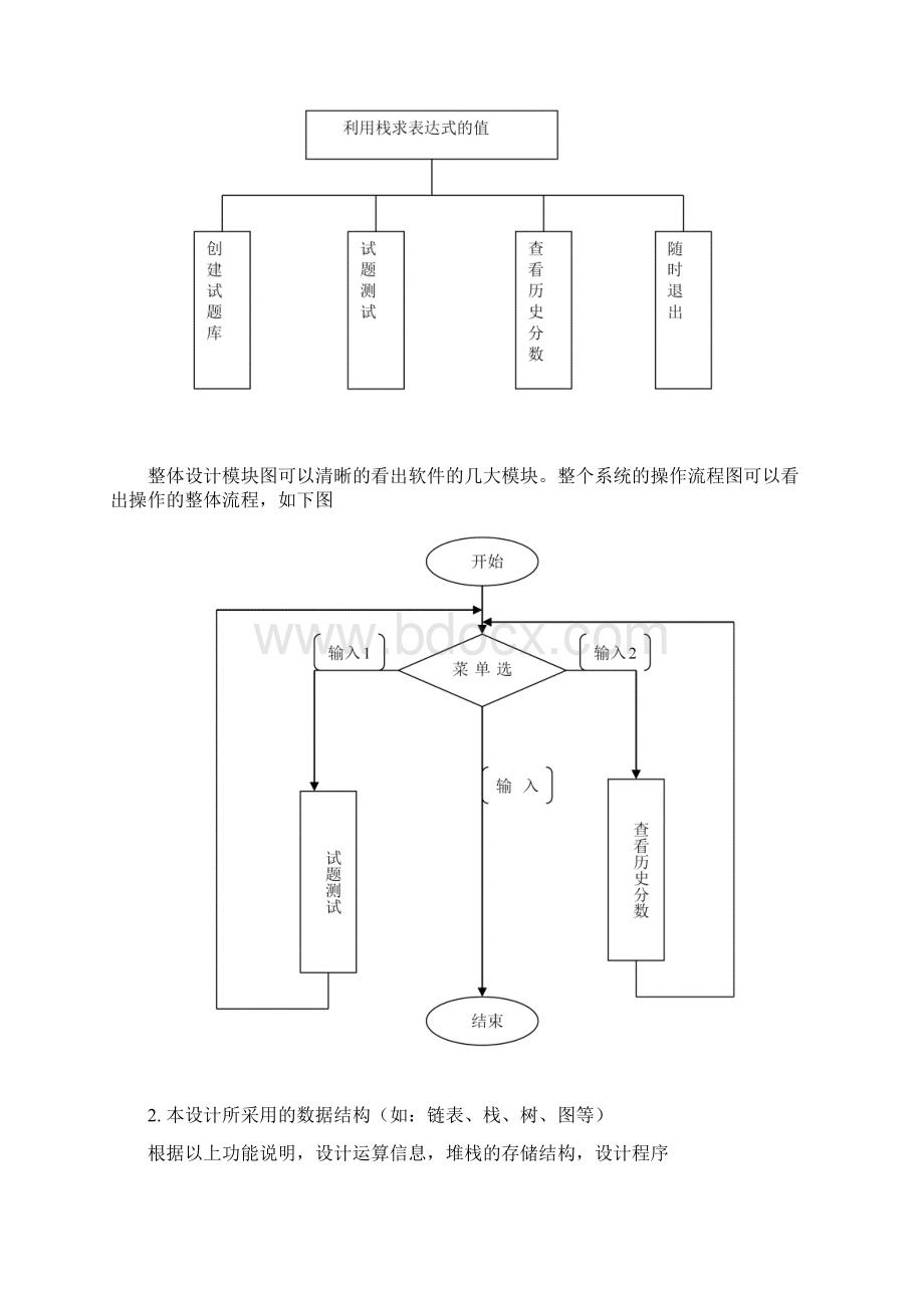 利用栈求表达式的值可供小学生作业并能给出分数数据结构课程设计说明书格式.docx_第2页