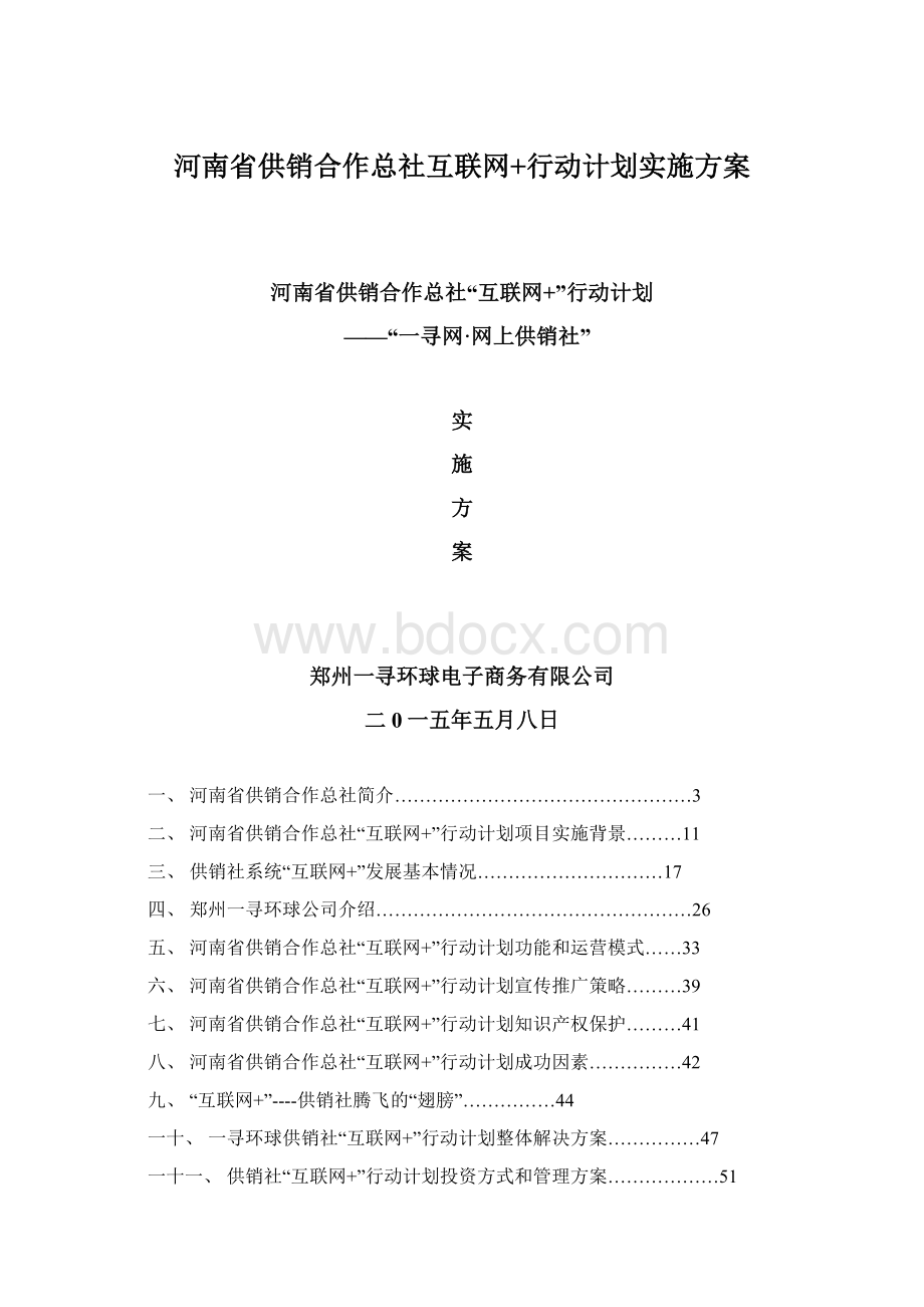 河南省供销合作总社互联网+行动计划实施方案.docx