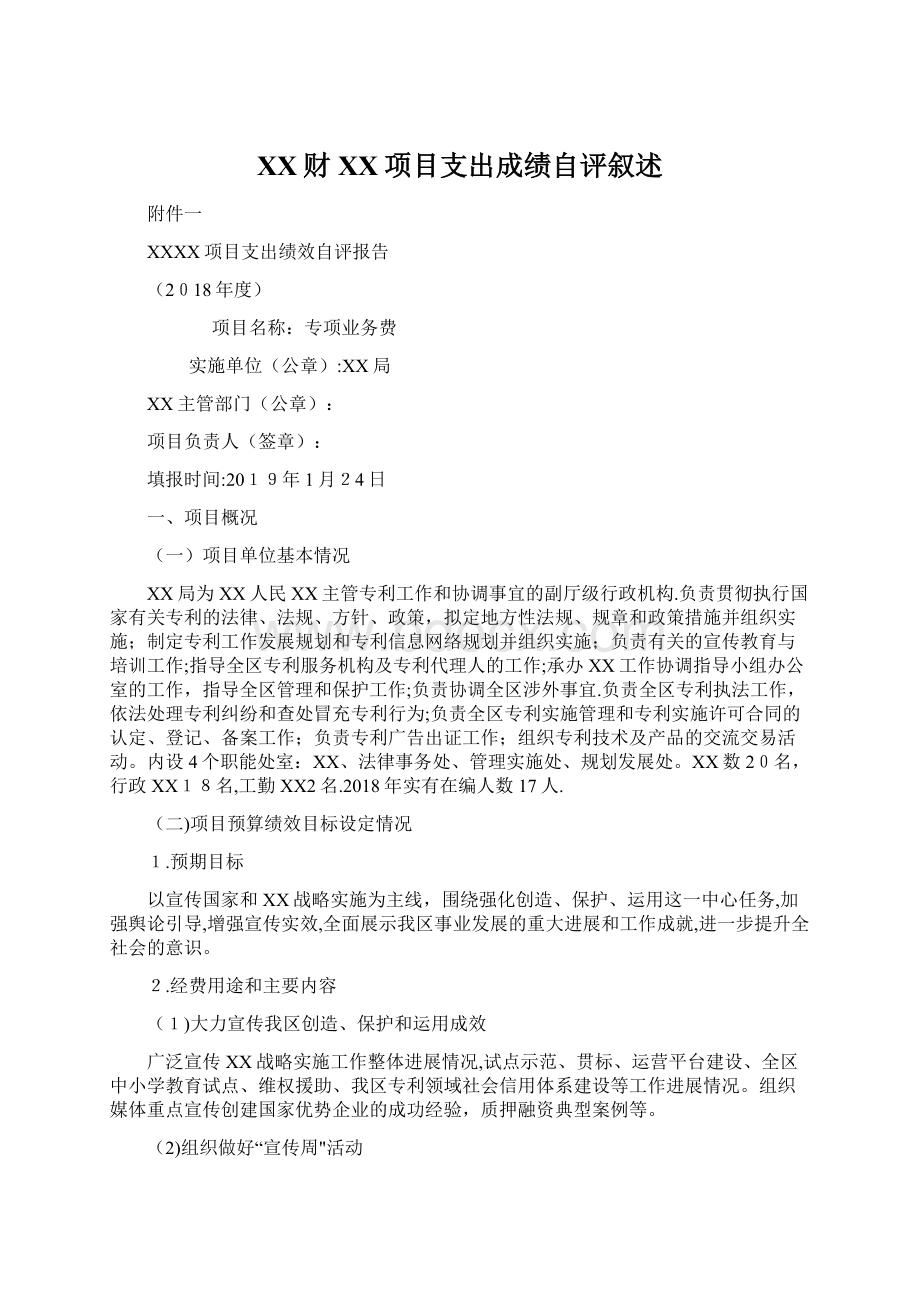 XX财XX项目支出成绩自评叙述Word文档格式.docx