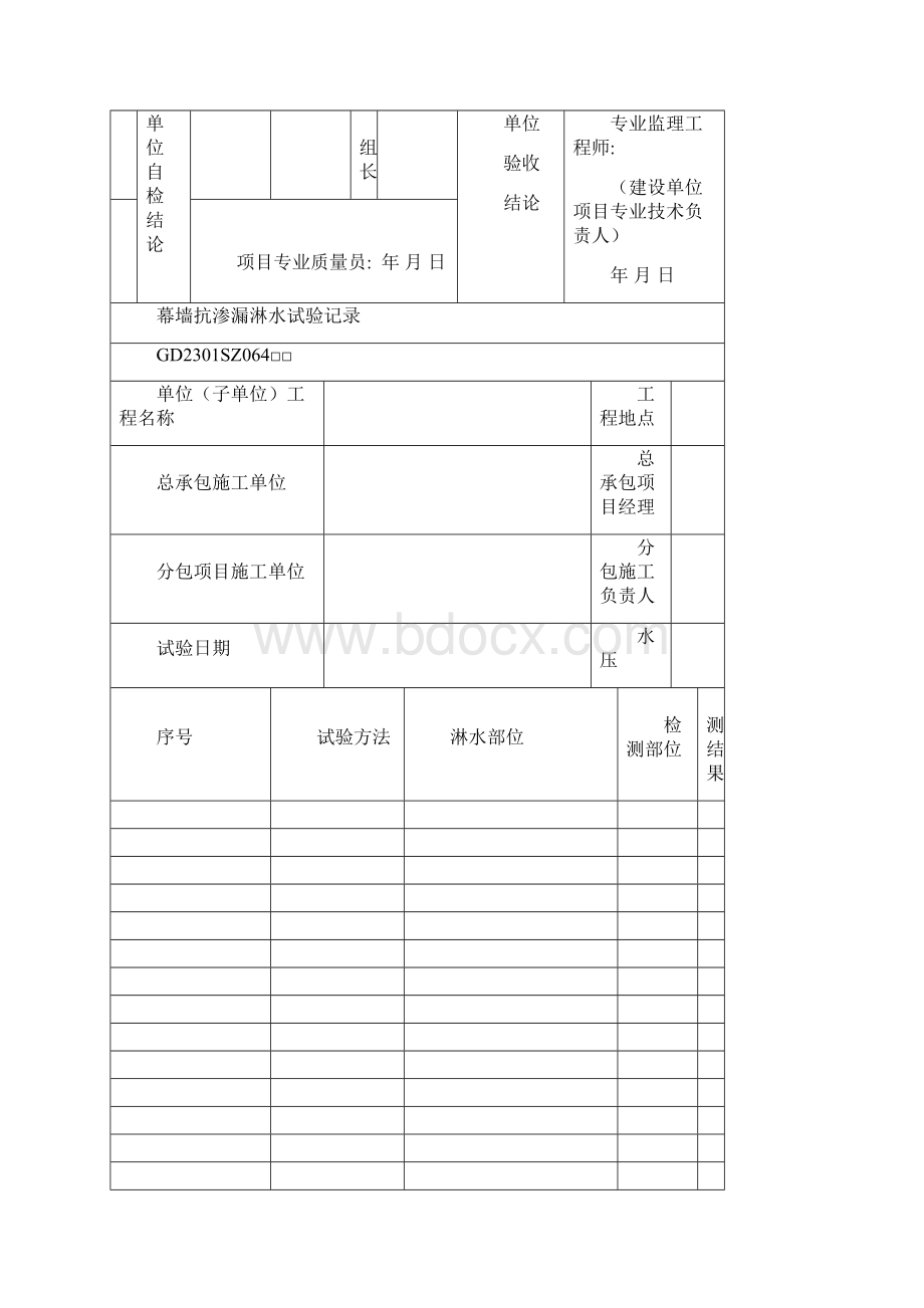 外墙门窗淋水试验记录表文档格式.docx_第2页