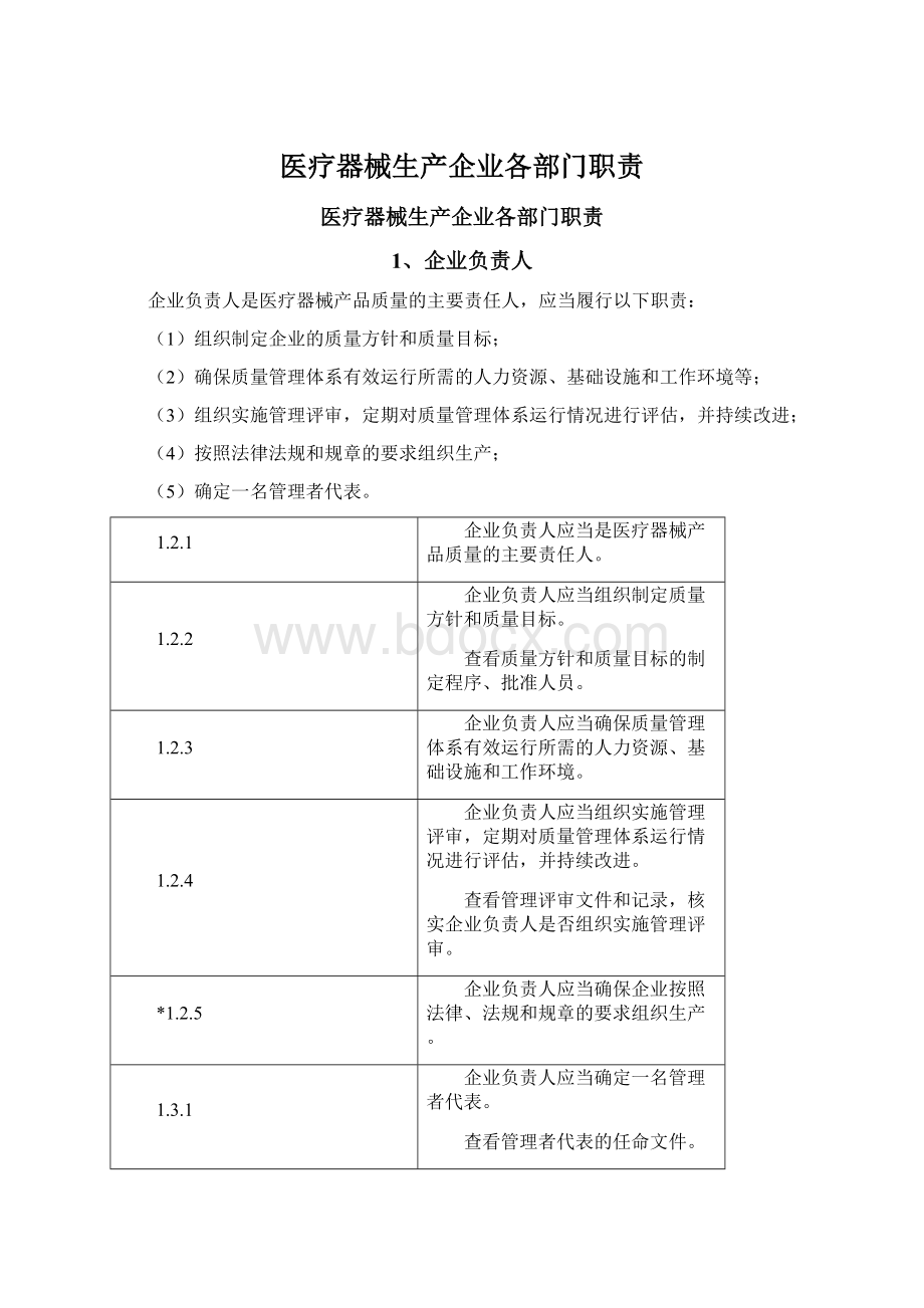 医疗器械生产企业各部门职责.docx_第1页