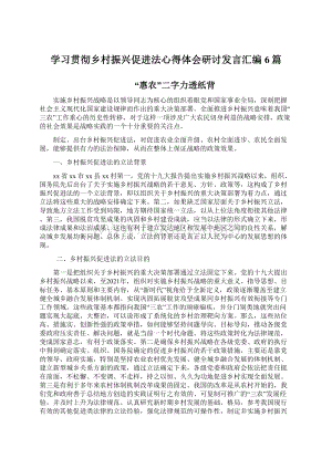 学习贯彻乡村振兴促进法心得体会研讨发言汇编6篇Word文件下载.docx