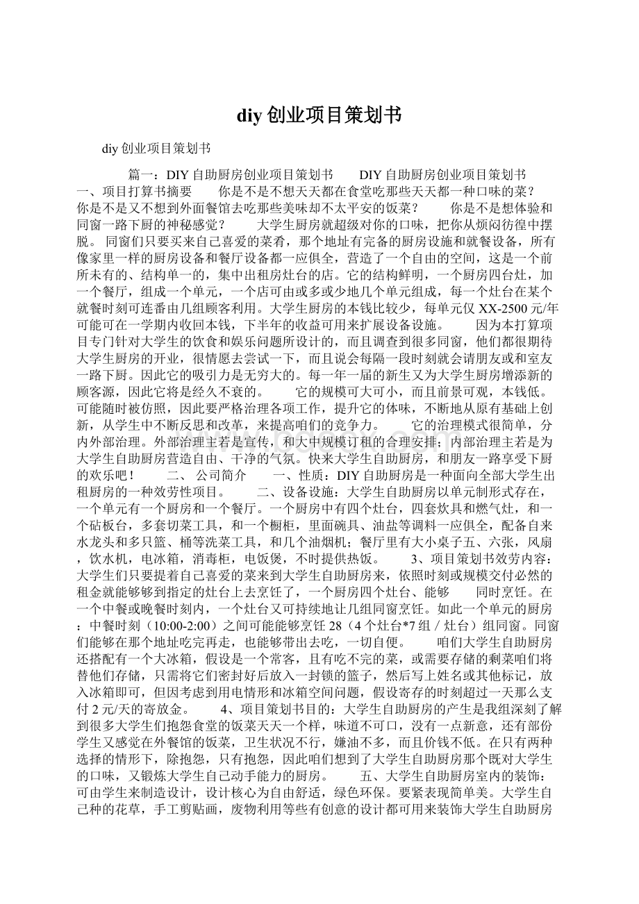 diy创业项目策划书.docx