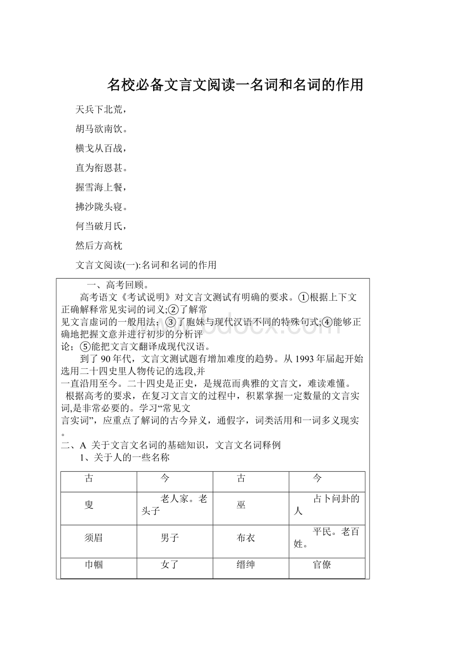 名校必备文言文阅读一名词和名词的作用.docx_第1页