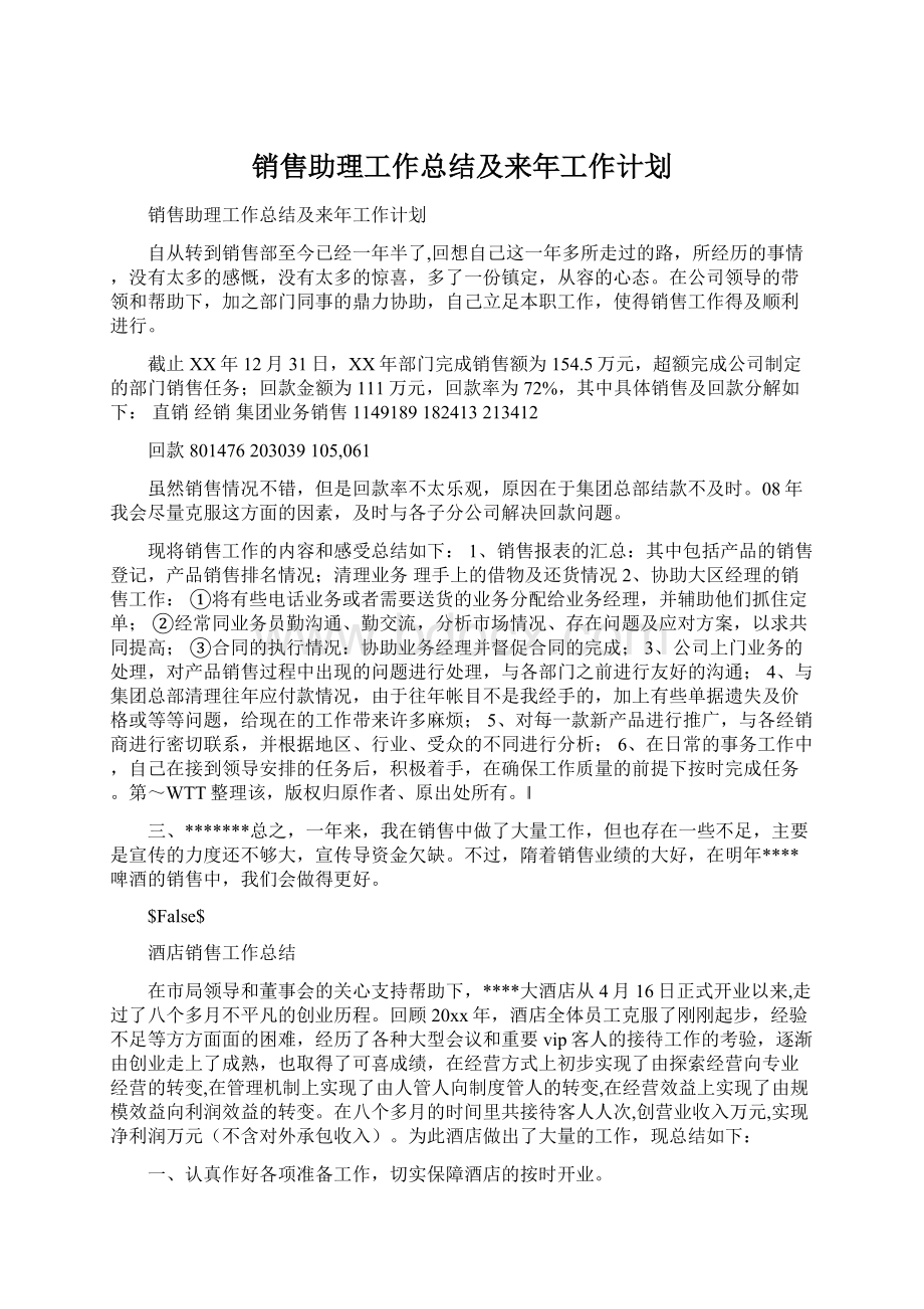 销售助理工作总结及来年工作计划.docx