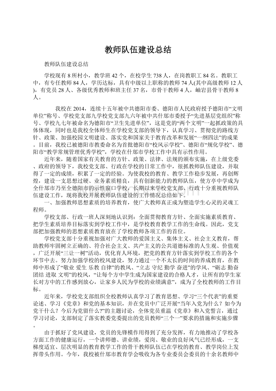 教师队伍建设总结Word文档格式.docx