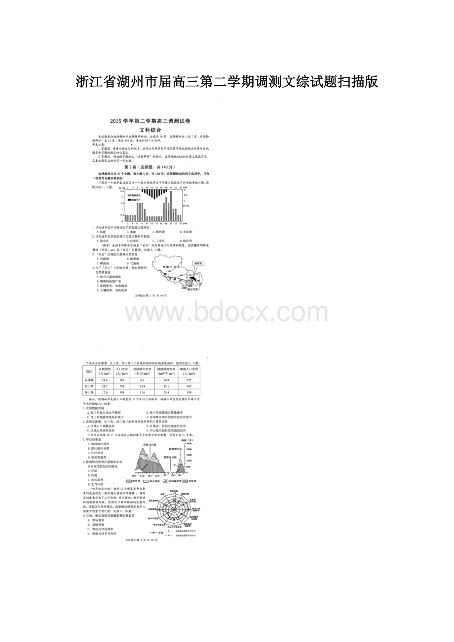 浙江省湖州市届高三第二学期调测文综试题扫描版Word格式文档下载.docx_第1页