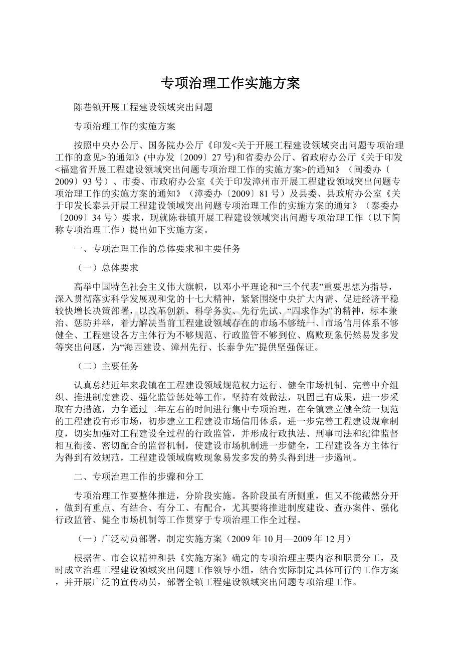 专项治理工作实施方案Word文档格式.docx